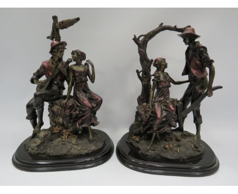 2 Leonardo bronze effect figural group figurines.