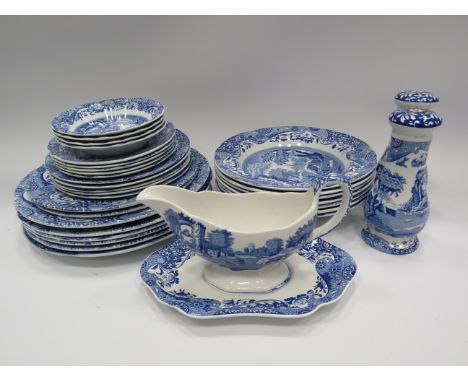 33 pieces of Spode Blue Italian dinnerware. (salt pot has a crack).