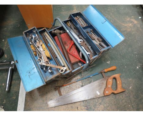 Cantilever tool box and a selection of tools.