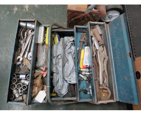 Cantilever tool box and a selection of tools.