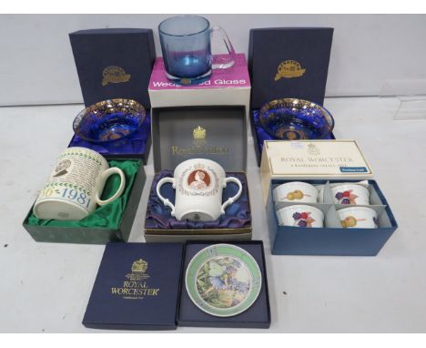Selection of boxed ceramics and glass by Wedgwood, Royal Doulton, Royal Worcester and Ringtons,