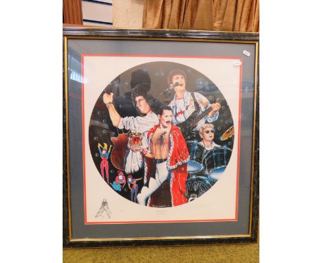 Signed framed limited edition Queen the band print by Trevor Horswell 124 of 250. 28" by 30"