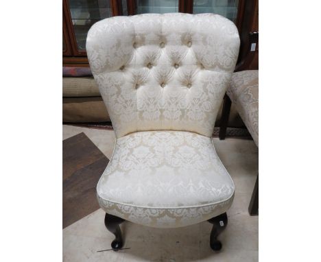 Good Quality Reproduction of a Victorian era nursing chair.   Seat height approx 14 inches,   Height to back 30 inches. With 