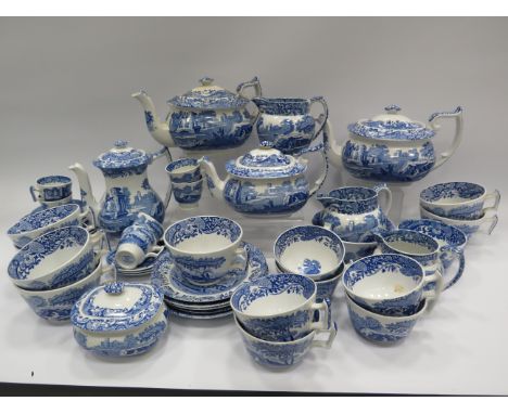 Over 40 pieces of Spode Blue Italian Teapots, Coffee pots, cups and saucers etc.