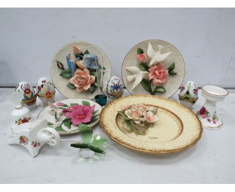 3 Capodimonte 3D plates, ceramic egg trinkets etc.