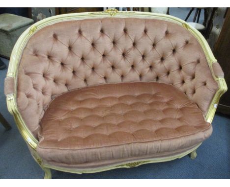 A painted French style salon sofa with pink velour upholstery 