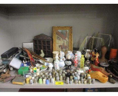 A large quantity of metal thimble, nutcrackers, cork screws, modern oriental miniature vases, mixed tureen and ornaments 