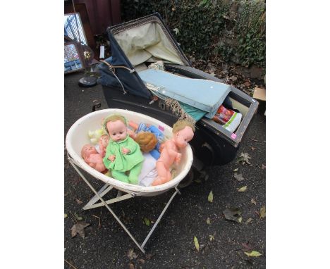 Mixed dolls to include several Chiltern dolls, together with a pram, a selection of glass paperweights to include Mille Fleur