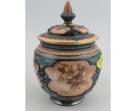 A Hadley's Worcester covered vase, decorated with flower in a sepia palette, height 7insCondition Report:  Crack to rim
