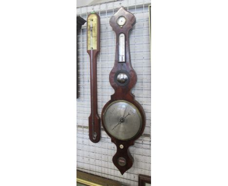 A 19th century mahogany banjo barometer, together with a stick barometer