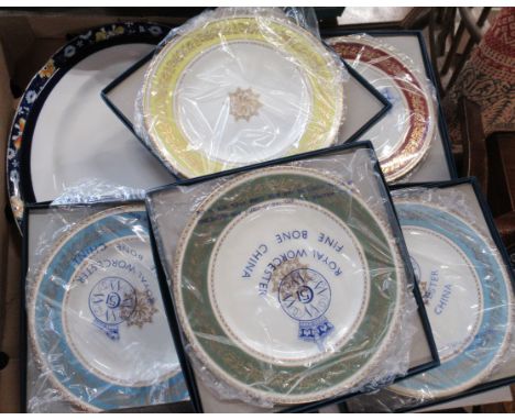 Various boxed Royal Worcester plates and two meat plates