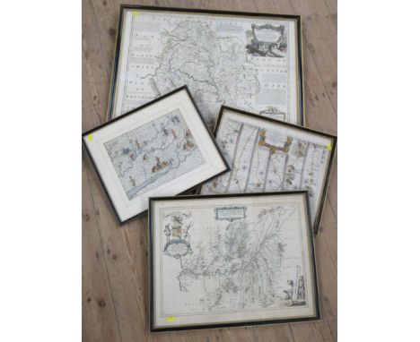 Four Antique hand coloured maps, Bowen Map of Herefordshire, 21.5ins x 30ins, Draytons map with Herefordshire, Worcestershire