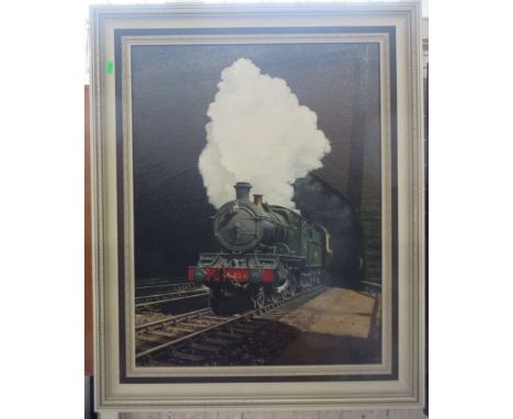 John R Mason, oil on canvas, steam train, together with Eric Bottomley, print, The Cathedrals at Malvern