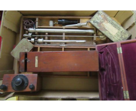 An Early 20th Century George Wolf, Berlin oak cased cytoscope, together with a&nbsp;Down Bros. Ltd. Tin containing various Su