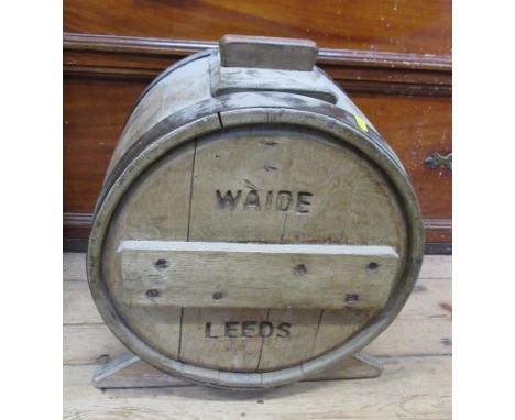 A Waide Leeds coopered butter churn, on stand, height 15ins