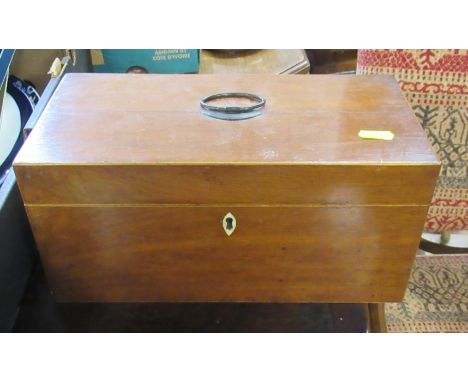 A 19th century tea caddy, with satinwood stringing