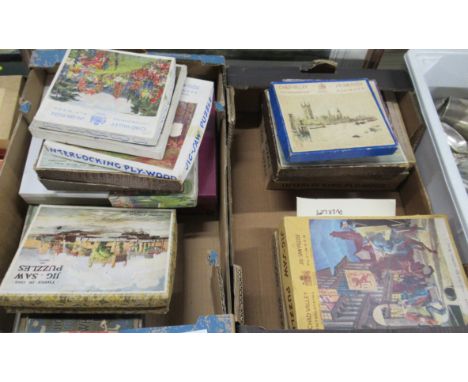 Two boxes of assorted vintage jigsaws