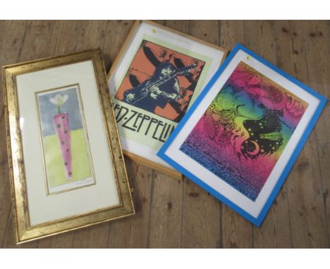 Two Led Zeppelin prints, together with another print