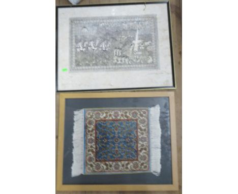 Eusebio, Diaz, A 1984, limited edition etching, together with a frames silk rug sample