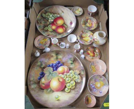 A Henwick porcelain plate, decorated with fruit to a mossy background by Smith, together with a collection of painted fruit c