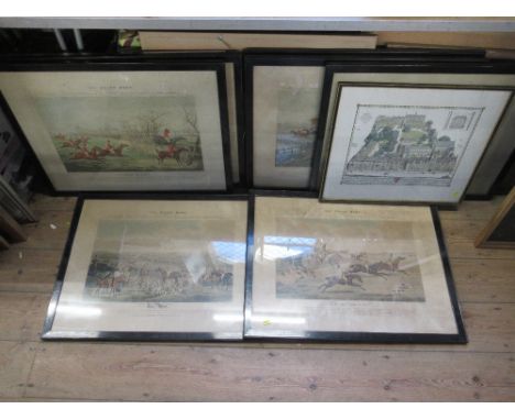 Seven prints, Quorn Hunt after Ackerman 17ins x 22ins, together with a framed print of Balliol College Oxford&nbsp;