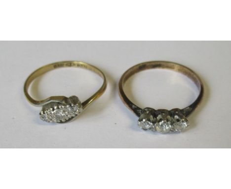 A three stone diamond ring, set three old cut diamonds, estimated total weight 0.25ct, and another three stone diamond ring&n
