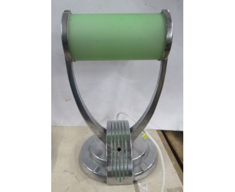 Joseph Lucas, an Art Deco design chrome and green glass desk lamp, height 12.5ins