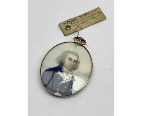 Attributed to Frederick Buck (1771-1839) miniature portrait of a naval officer with label 'Admiral Broke of the Shannon, foug