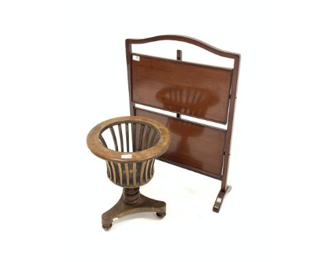 Edwardian walnut jardiniere stand with string inlay on platform base with three turned supports, (D36cm) together with an ear