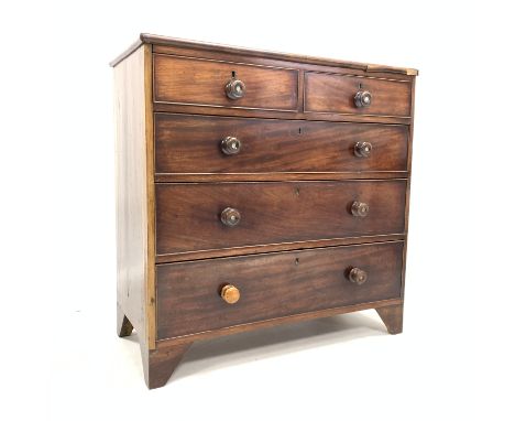 19th Century mahogany chest fitted with two short and three long graduating drawers, raised on bracket feet, W107cm, H105cm, 
