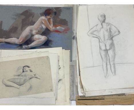 Assheton-Stones Family  A folio containing a large quantity of nude and figure studies in pastel, pencil etc Condition Report