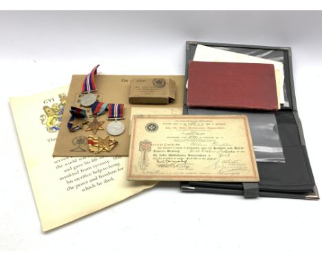 World War II interest group of items relating  to Corporal W H Bendelow, including medals, a St John Ambulance Association ce