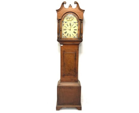 19th century walnut longcase clock,  white painted enamel dial with Roman numeral chapter ring, 30 hour movement, no weights 