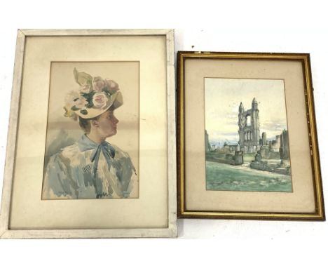 Scottish School - Late 19th Century watercolour of St Andrews Cathedral 35cm x 25cm and a half length watercolour portrait of