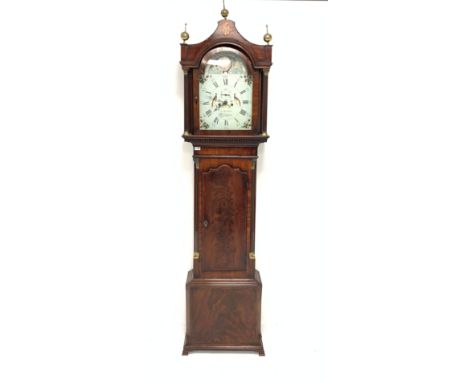 George III mahogany longcase clock, the white painted enamel dial with Roman and Arabic chapter ring, moon faze, date apertur