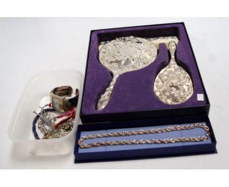 A collection of miscellaneous costume and other jewellery, to include marcasite set bracelet, drop pendant earrings, white me