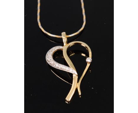 An 18ct two-colour gold neck chain with diamond set pendant, total diamond weight approx 0.12ct, 7.6g