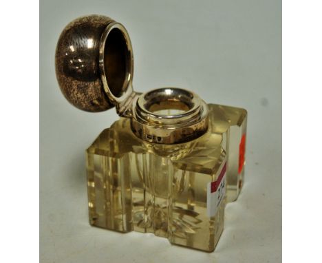 A late Victorian cut glass and silver topped inkwell, of good weight, maker George Betjemann & Sons, London 1892, h.10cm    C