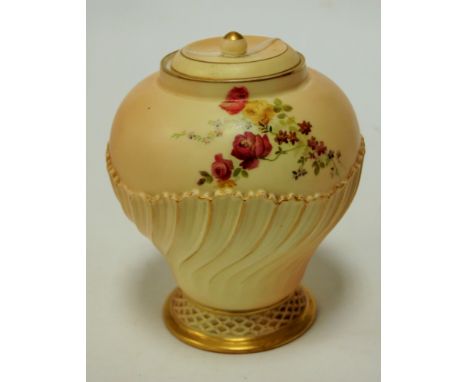 A Royal Worcester blush ivory pot pourri vase and cover, shape No.1720, green mark, circa 1899, h.16.5cm 