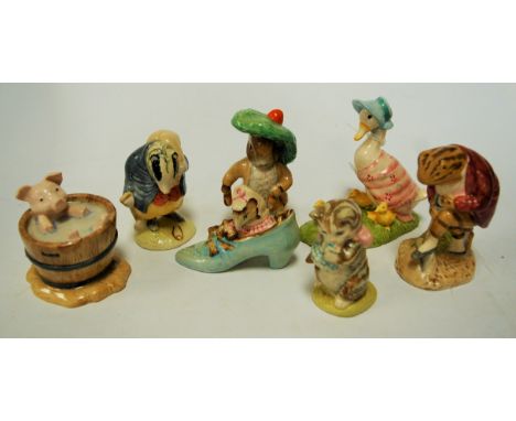 Seven various Beswick Beatrix Potter figures, to include; Tommy Brock and Miss Moppet 