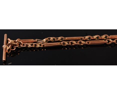 A 9ct gold fancy link watch chain with T-bar, 12.8g, 36cm