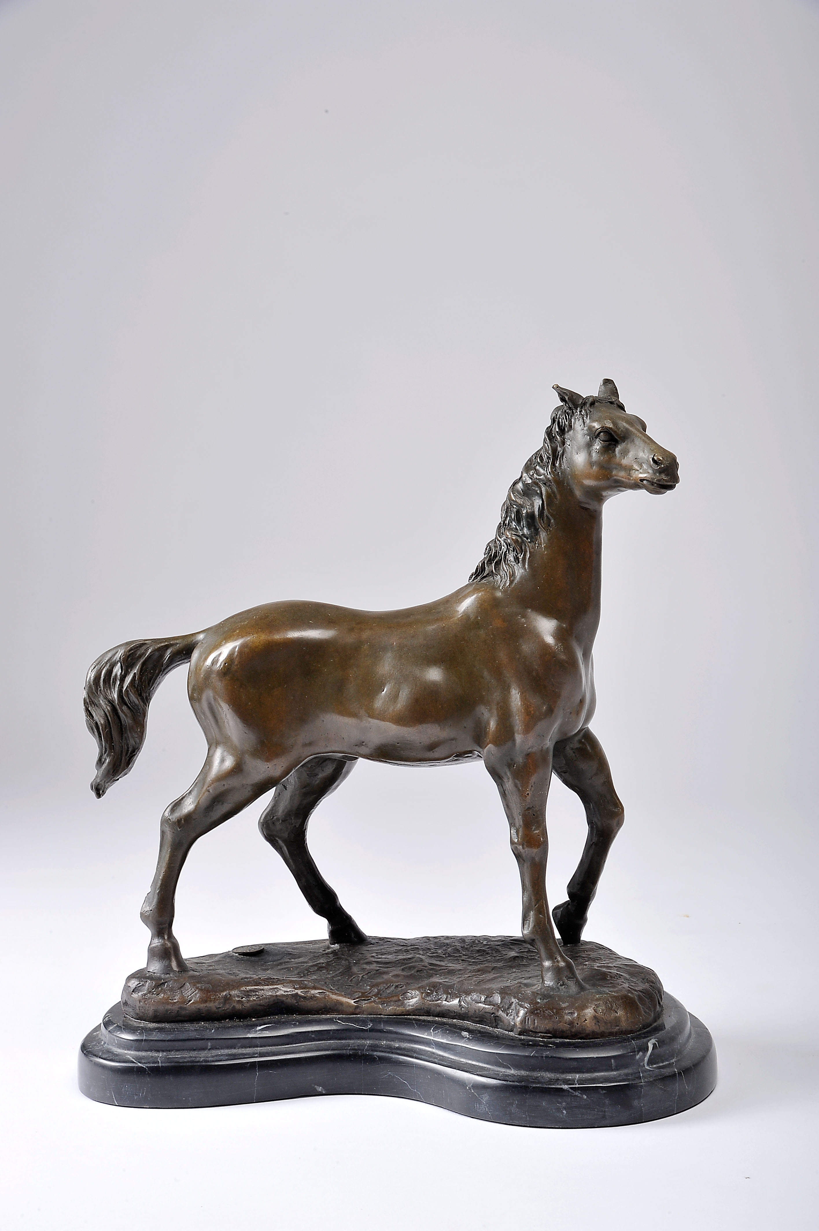 A Horse, bronze sculpture, marble stand, French, 20th C., signed MILO ...