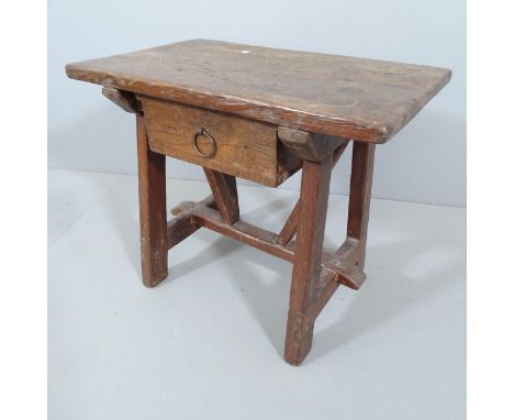 A rustic Welsh oak side table, with single frieze drawer. 68x57x42cmGood overall condition. In our opinion this is a recent p