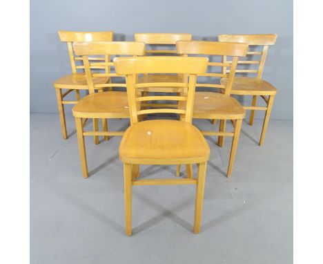 A modern light oak set of six bistro/dining chairs. 