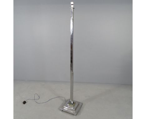 An Art Deco style chrome standard lamp. Height to bayonet 155cm.