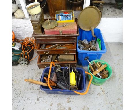 A quantity of hand tools, an ammunition box, a jack etc. 