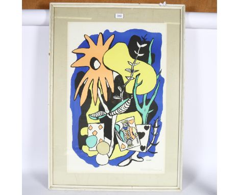 Fernand Leger, colour print, The King Of Hearts, published by School Prints Ltd, circa 1949, 75cm x 49cm, framedVery light fo