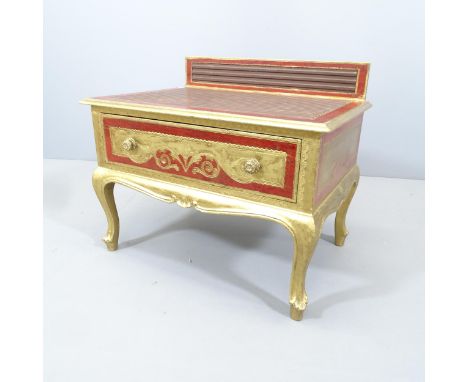 A 20th Century Italian gilt-painted Florentine style side table, circa 1920, with single frieze drawer, raised back and cabri