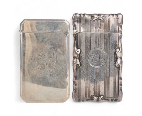 TWO GEORGE V SILVER CARD CASES, each of rectangular form, one with engine turned striped decorationthe larger 8.5cm longQty: 