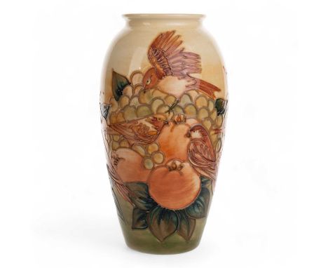 MOORCROFT VASE, finches pattern, of ovoid form, marks to base25cm highCondition overall is good, crazing present throughout, 